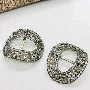 Antique Deco Rhinestone Shoe Belt Slide Clips
